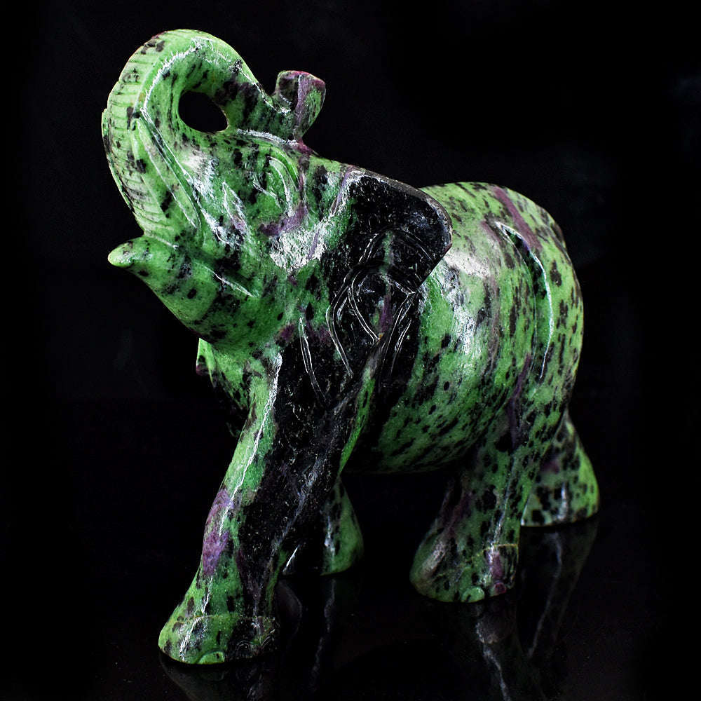 gemsmore:Exclusive Ruby Zoisite Hand Carved Genuine Crystal Gemstone Carving Elephant