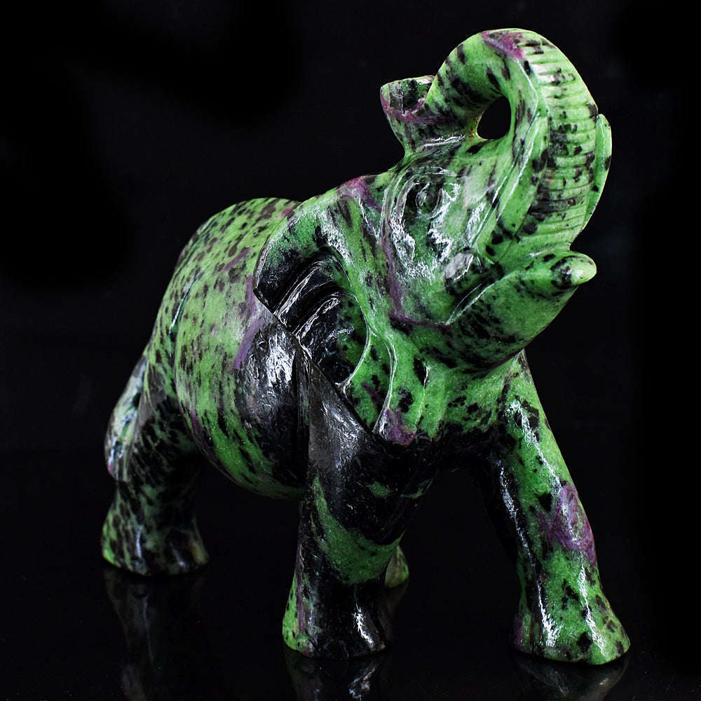 gemsmore:Exclusive Ruby Zoisite Hand Carved Genuine Crystal Gemstone Carving Elephant