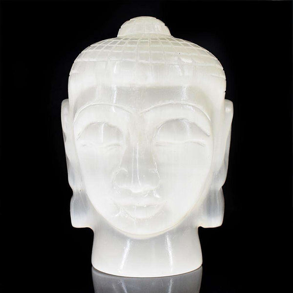 gemsmore:Exclusive Selenite Hand Carved Buddha Head