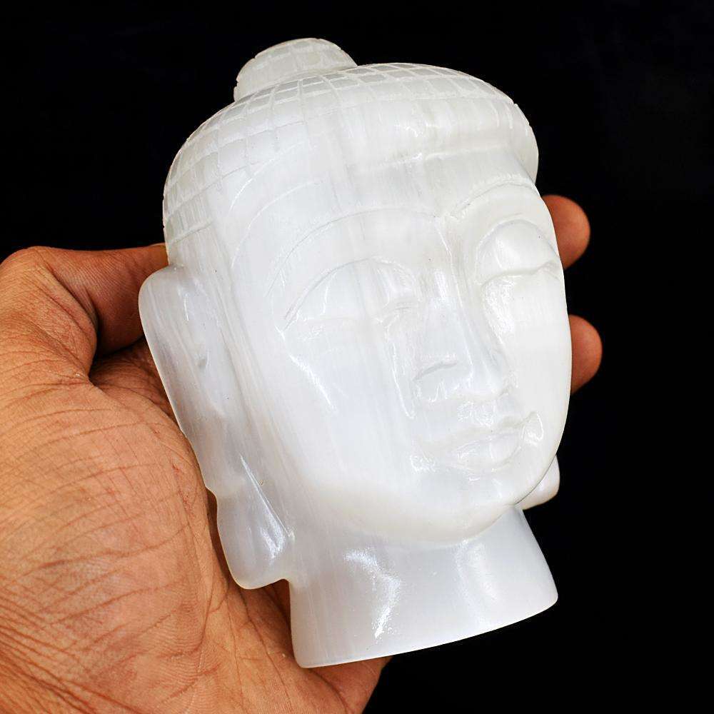 gemsmore:Exclusive Selenite Hand Carved Buddha Head