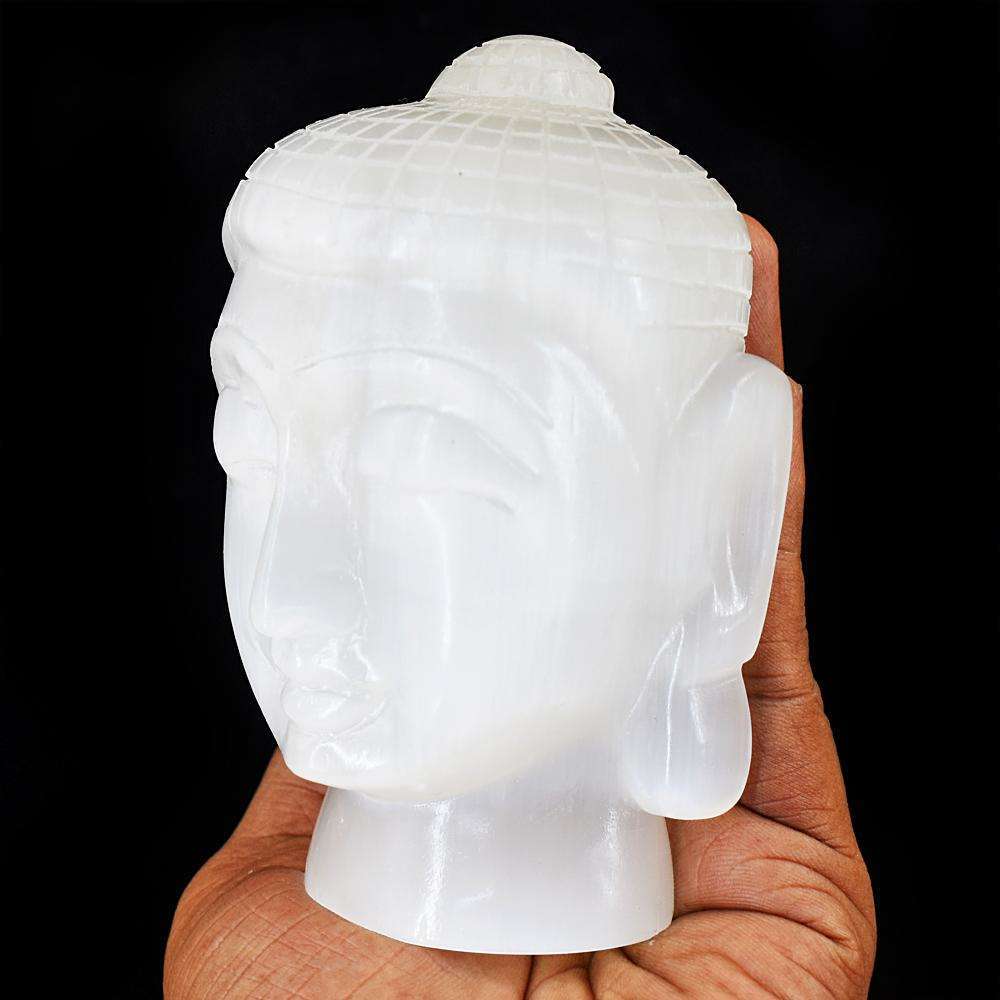 gemsmore:Exclusive Selenite Hand Carved Buddha Head