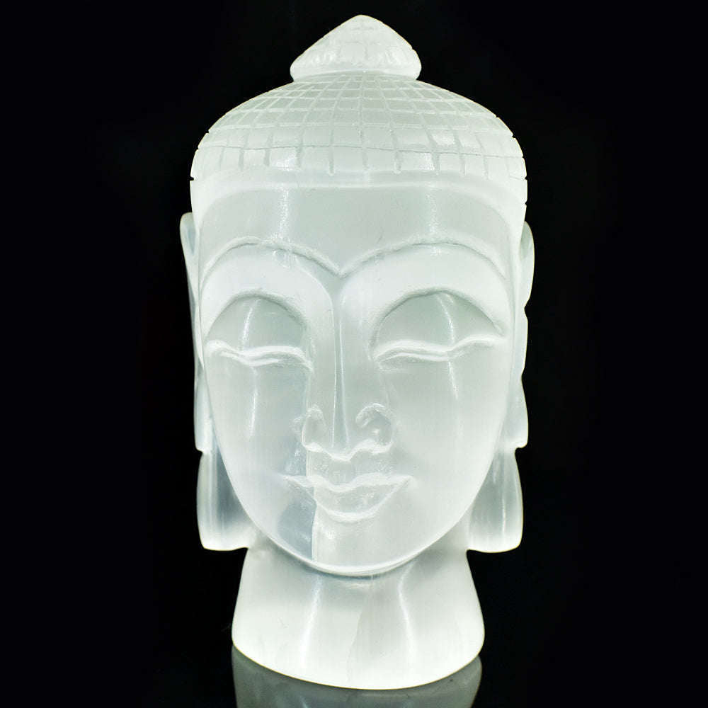 gemsmore:Exclusive Selenite Hand Carved Genuine Crystal Gemstone Carving Buddha Head