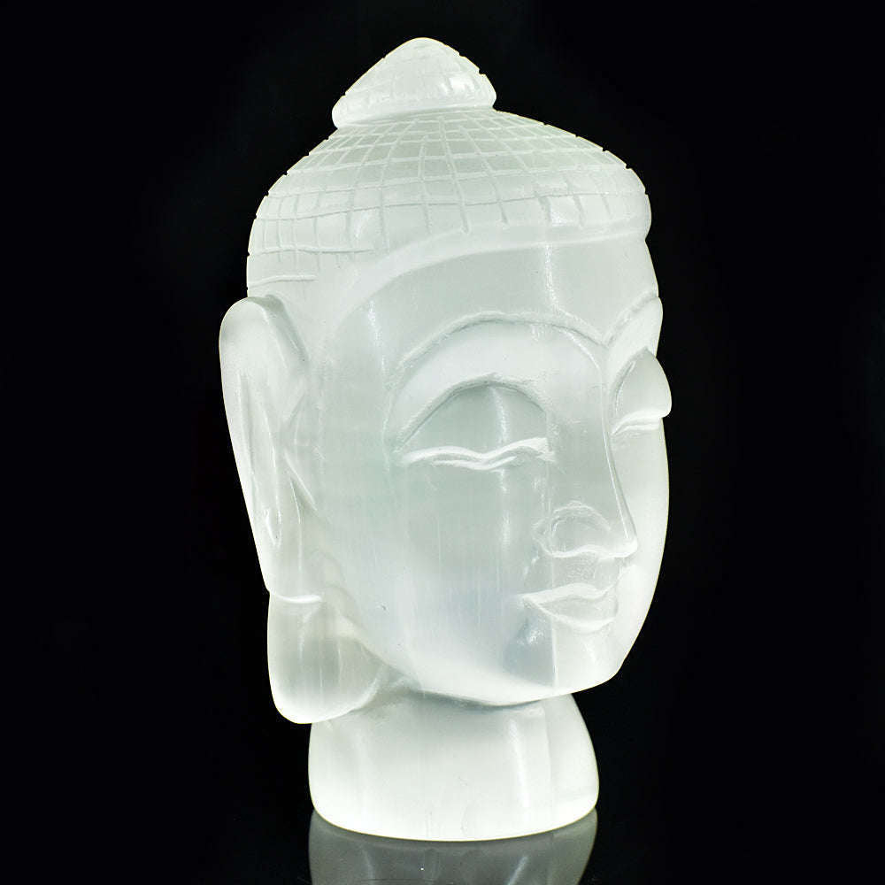 gemsmore:Exclusive Selenite Hand Carved Genuine Crystal Gemstone Carving Buddha Head
