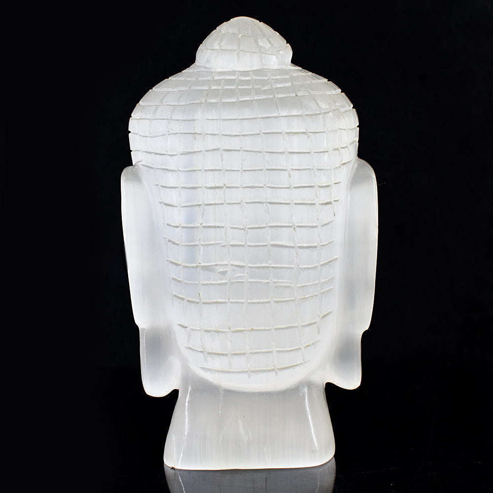 gemsmore:Exclusive Selenite Hand Carved Lord Buddha Head