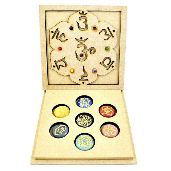 gemsmore:Exclusive Seven Chakra Carved Gemstone In Wooden Box