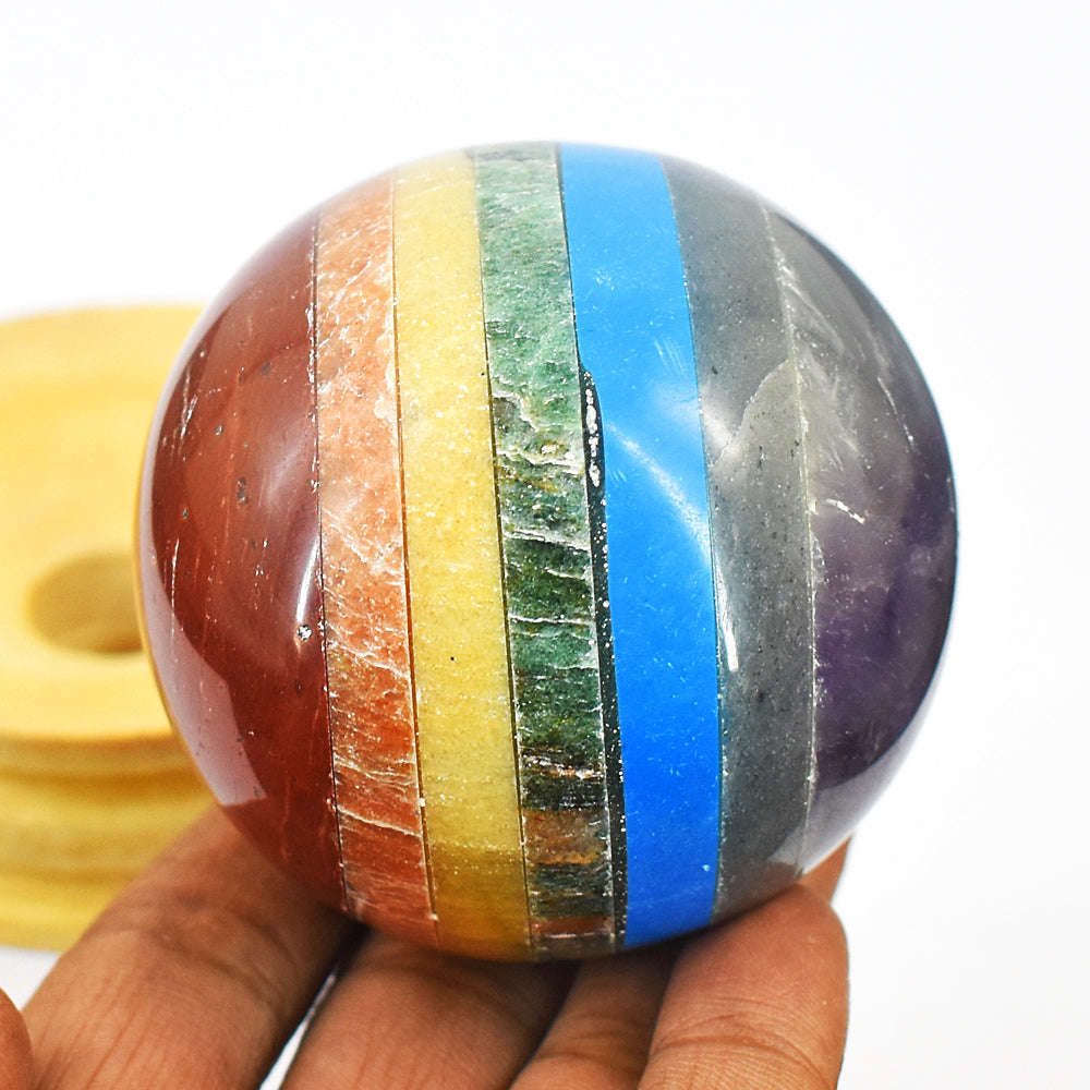 gemsmore:Exclusive Seven Chakra Hand Carved Reiki Healing Sphere