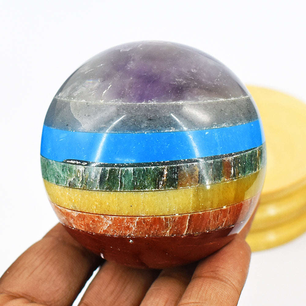 gemsmore:Exclusive Seven Chakra Hand Carved Reiki Healing Sphere