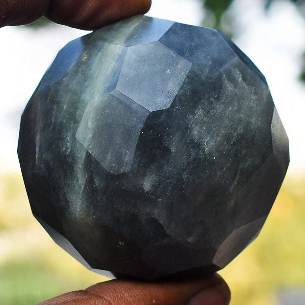gemsmore:Exclusive Shadow Rutile Quartz Hand Carved Faceted Crystal Healing Sphere Gemstone