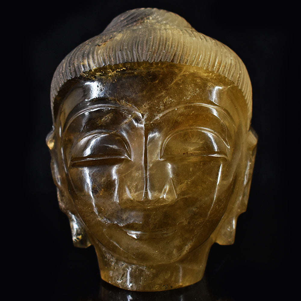 gemsmore:Exclusive Smoky Quartz Hand Carved Genuine Crystal Gemstone Carving Buddha Head