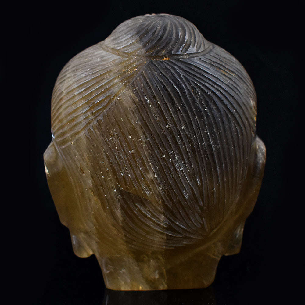 gemsmore:Exclusive Smoky Quartz Hand Carved Genuine Crystal Gemstone Carving Buddha Head