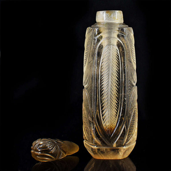 gemsmore:Exclusive Smoky Quartz  Hand Carved Genuine Crystal Gemstone Carving Perfume Bottle