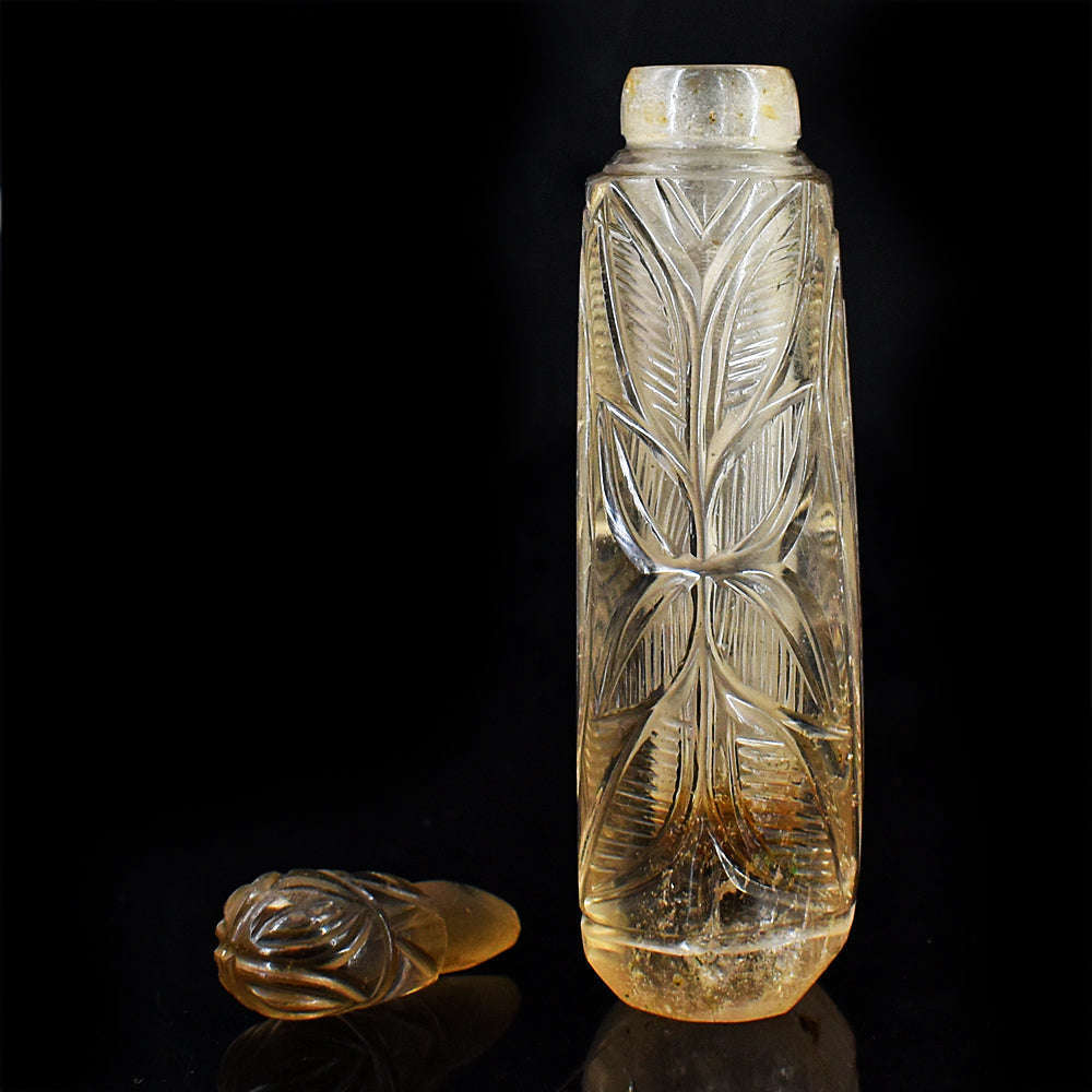 gemsmore:Exclusive Smoky Quartz  Hand Carved Genuine Crystal Gemstone Carving Perfume Bottle