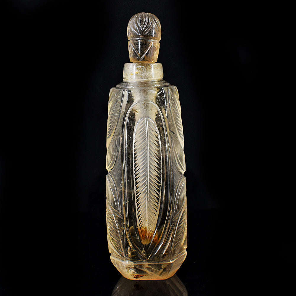 gemsmore:Exclusive Smoky Quartz  Hand Carved Genuine Crystal Gemstone Carving Perfume Bottle