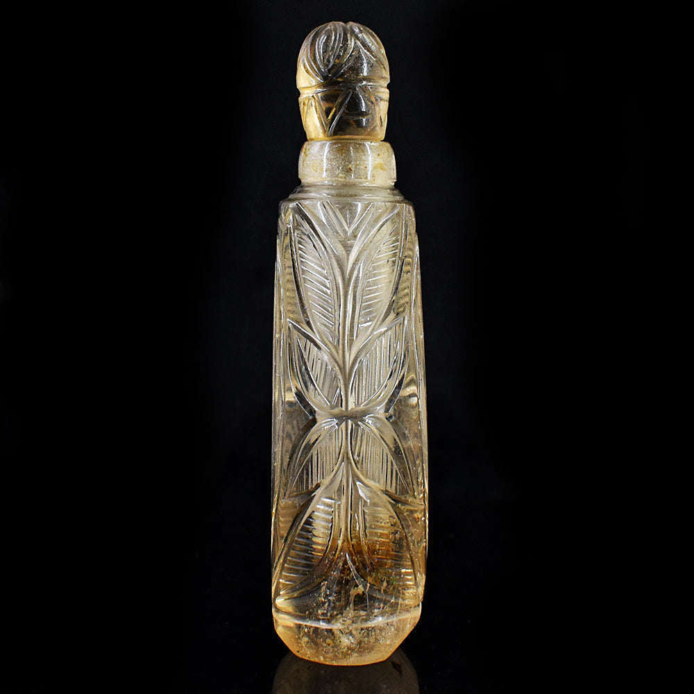 gemsmore:Exclusive Smoky Quartz  Hand Carved Genuine Crystal Gemstone Carving Perfume Bottle