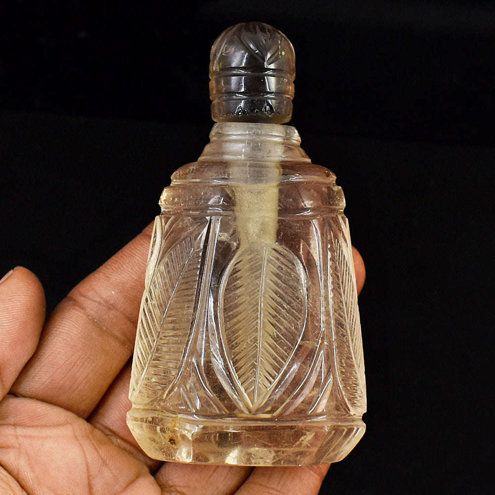 gemsmore:Exclusive Smoky Quartz  Hand Carved Genuine Crystal Gemstone Carving Perfume Bottle