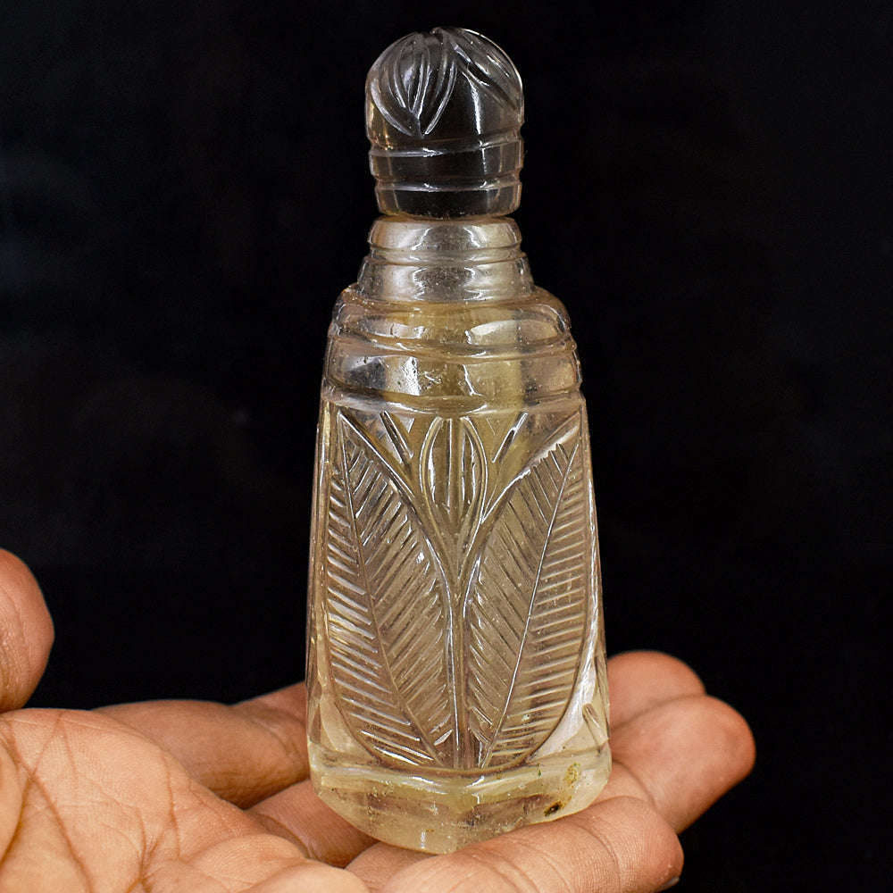 gemsmore:Exclusive Smoky Quartz  Hand Carved Genuine Crystal Gemstone Carving Perfume Bottle