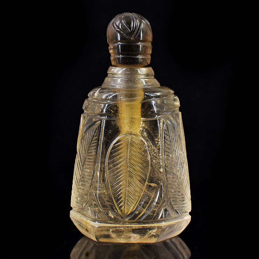 gemsmore:Exclusive Smoky Quartz  Hand Carved Genuine Crystal Gemstone Carving Perfume Bottle