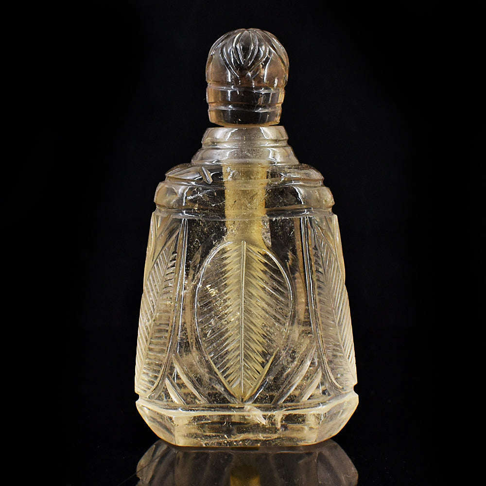 gemsmore:Exclusive Smoky Quartz  Hand Carved Genuine Crystal Gemstone Carving Perfume Bottle