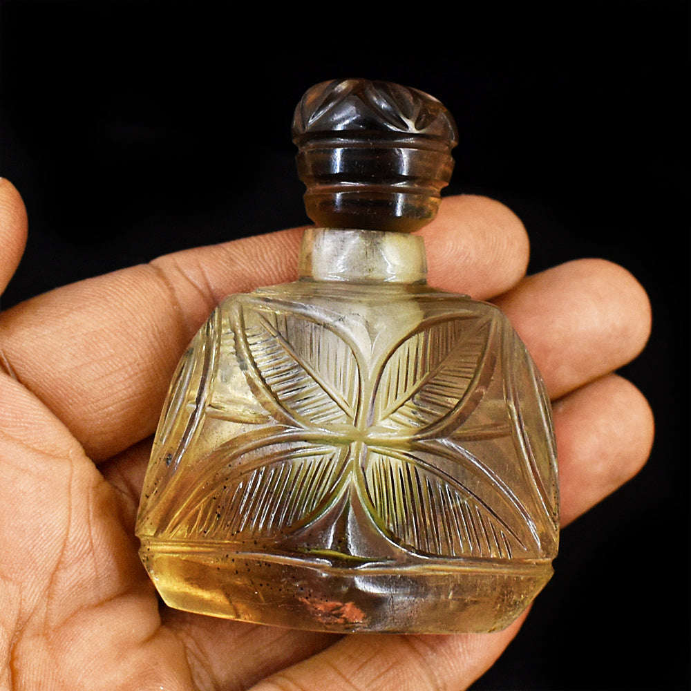 gemsmore:Exclusive Smoky Quartz  Hand Carved Genuine Crystal Gemstone Carving Perfume Bottle