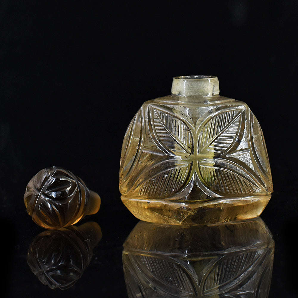 gemsmore:Exclusive Smoky Quartz  Hand Carved Genuine Crystal Gemstone Carving Perfume Bottle