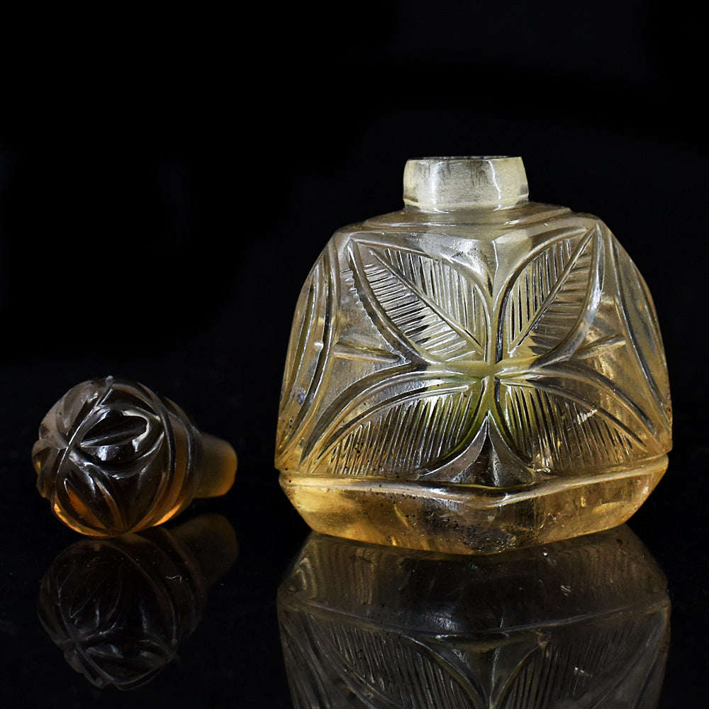 gemsmore:Exclusive Smoky Quartz  Hand Carved Genuine Crystal Gemstone Carving Perfume Bottle