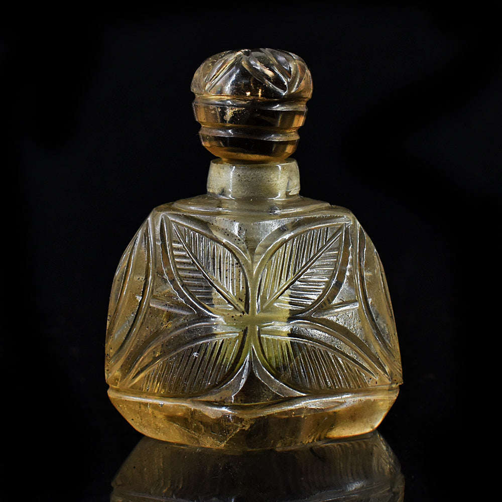 gemsmore:Exclusive Smoky Quartz  Hand Carved Genuine Crystal Gemstone Carving Perfume Bottle