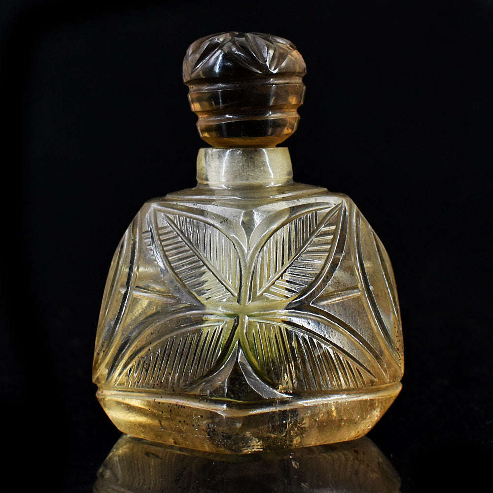 gemsmore:Exclusive Smoky Quartz  Hand Carved Genuine Crystal Gemstone Carving Perfume Bottle