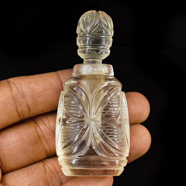 gemsmore:Exclusive Smoky Quartz  Hand Carved Genuine Crystal Gemstone Carving Perfume Bottle