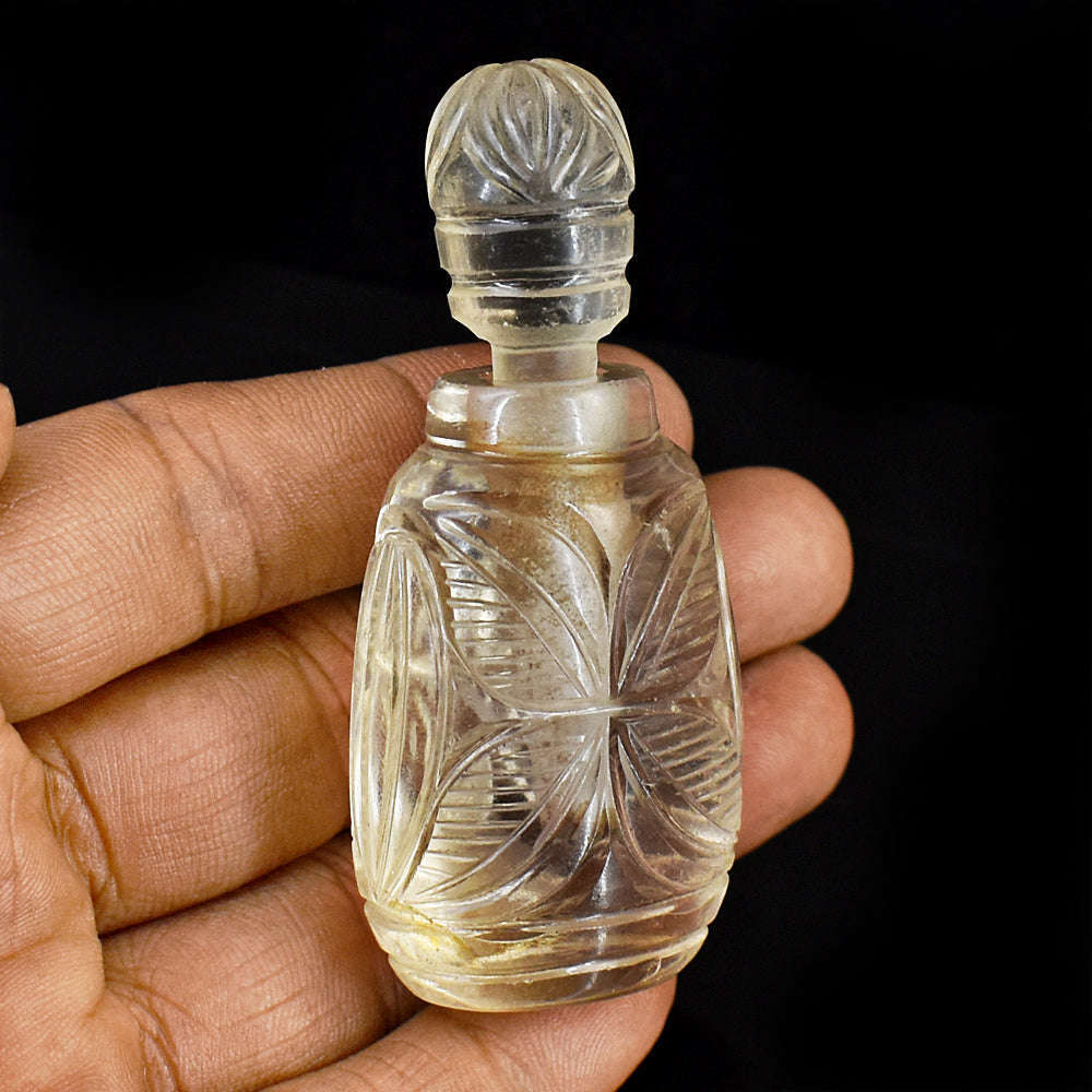 gemsmore:Exclusive Smoky Quartz  Hand Carved Genuine Crystal Gemstone Carving Perfume Bottle