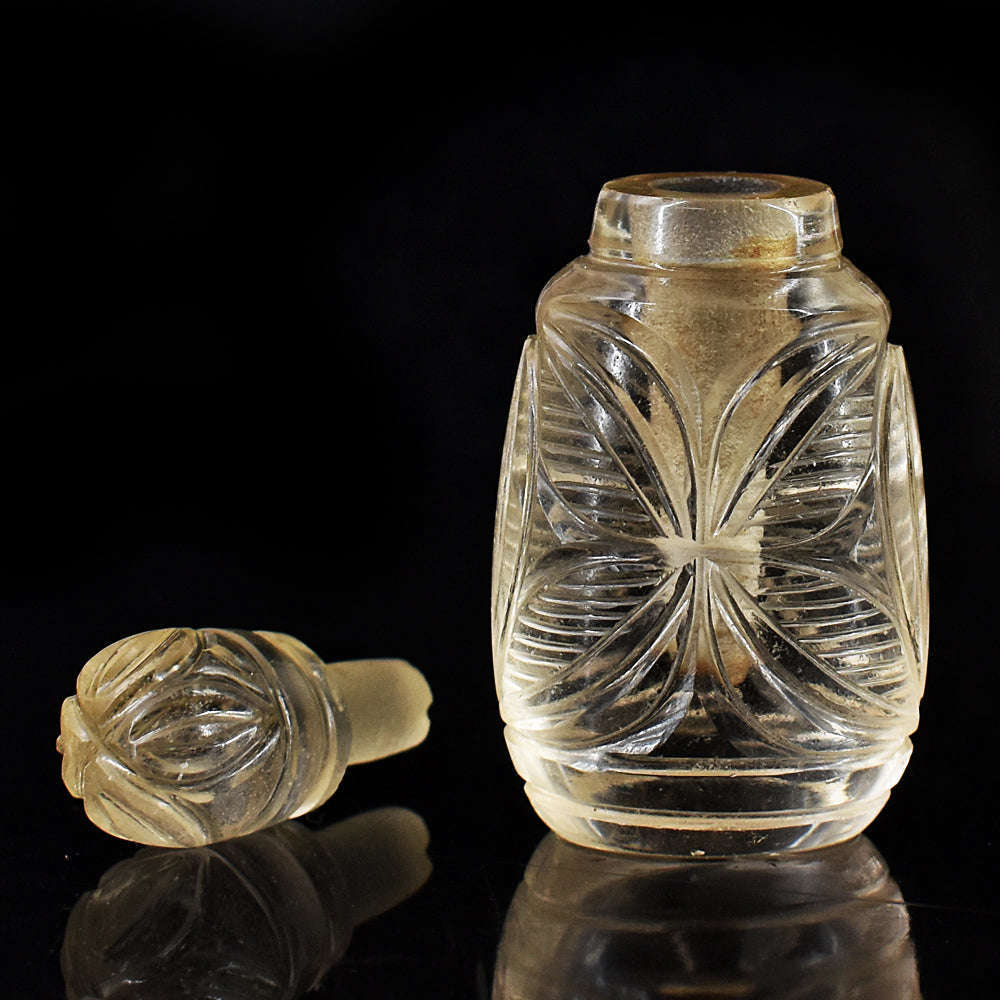 gemsmore:Exclusive Smoky Quartz  Hand Carved Genuine Crystal Gemstone Carving Perfume Bottle