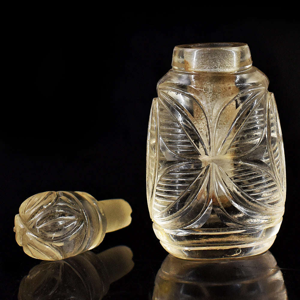 gemsmore:Exclusive Smoky Quartz  Hand Carved Genuine Crystal Gemstone Carving Perfume Bottle