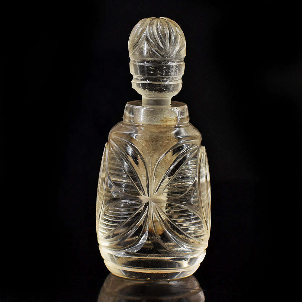 gemsmore:Exclusive Smoky Quartz  Hand Carved Genuine Crystal Gemstone Carving Perfume Bottle