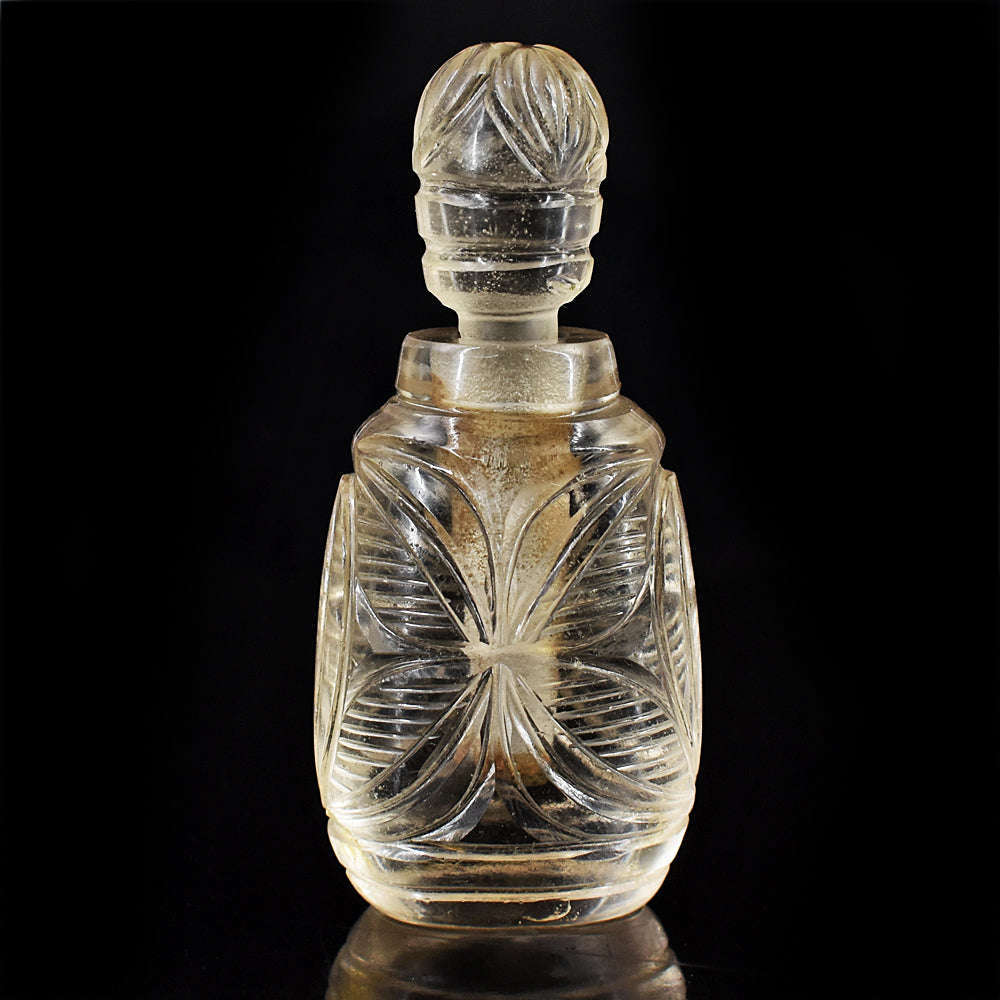 gemsmore:Exclusive Smoky Quartz  Hand Carved Genuine Crystal Gemstone Carving Perfume Bottle