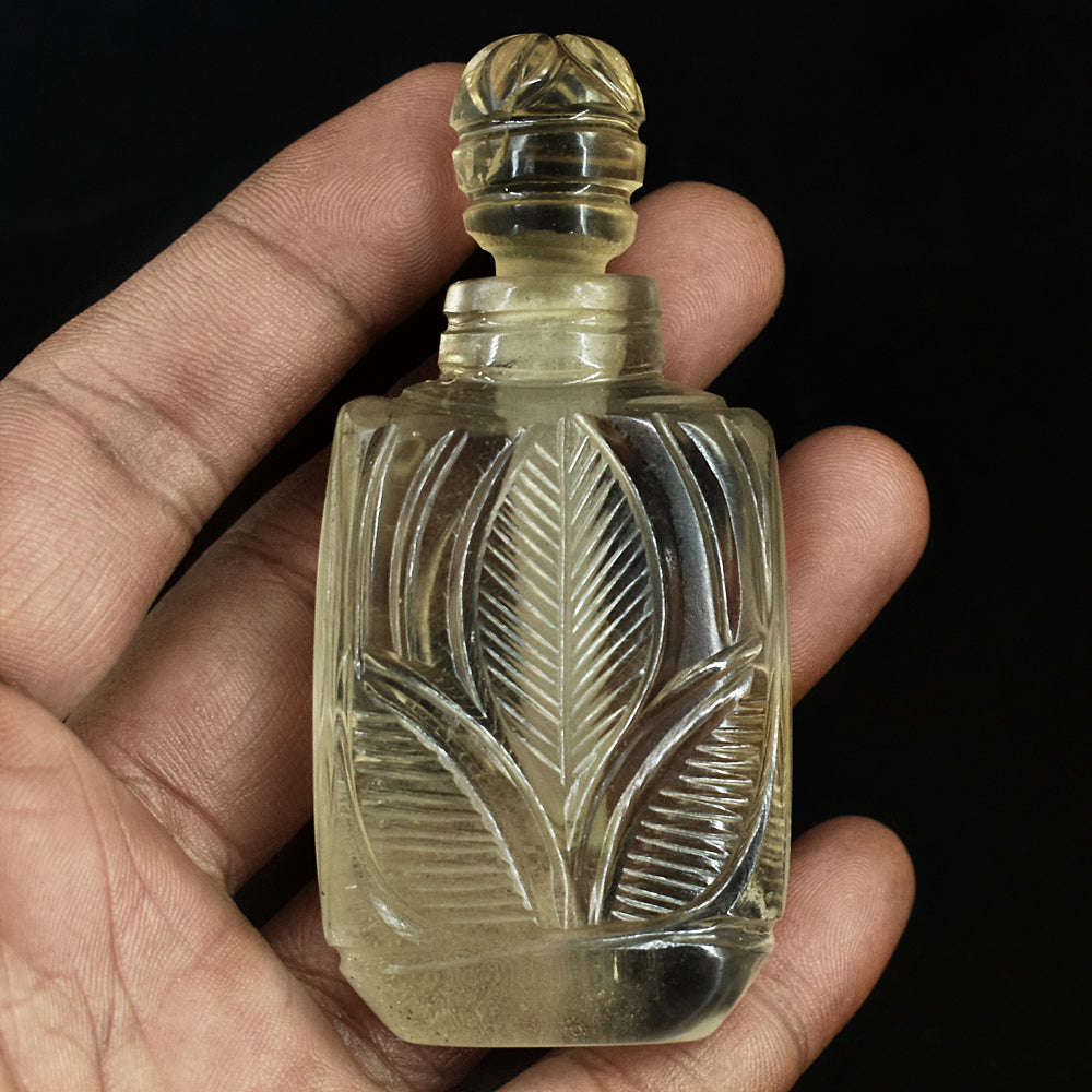 gemsmore:Exclusive Smoky Quartz Hand Carved Genuine Crystal Gemstone Carving Perfume Bottle