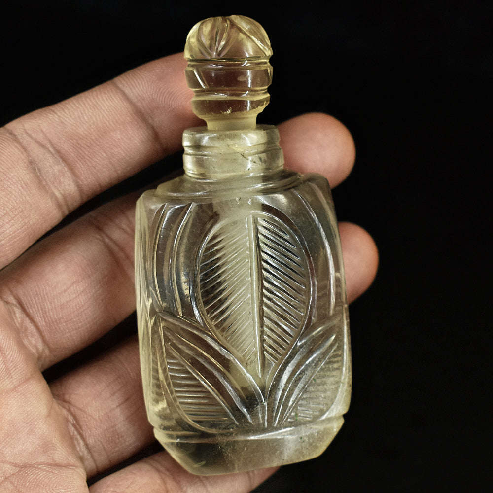 gemsmore:Exclusive Smoky Quartz Hand Carved Genuine Crystal Gemstone Carving Perfume Bottle