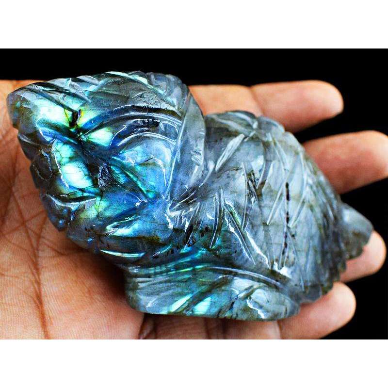 gemsmore:Exclusive Stunning Blue Flash Labradorite Carved Owl