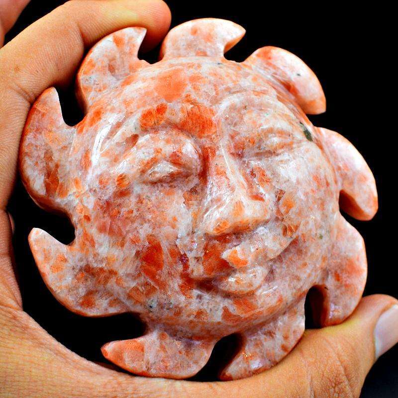 gemsmore:Exclusive Sunstone Hand Carved Sun Face