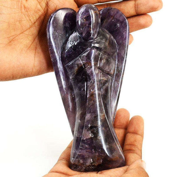 gemsmore:Exclusive Super Seven Amethyst Hand Carved Genuine Crystal Gemstone Carving Angel