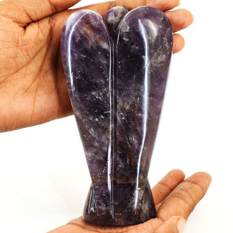 gemsmore:Exclusive Super Seven Amethyst Hand Carved Genuine Crystal Gemstone Carving Angel