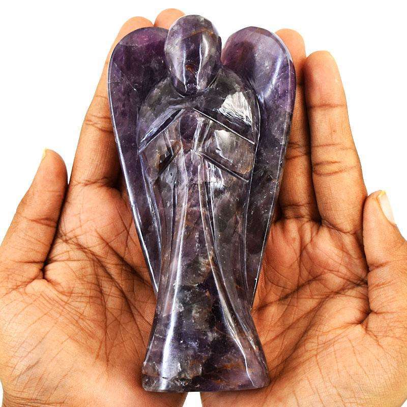 gemsmore:Exclusive Super Seven Amethyst Hand Carved Genuine Crystal Gemstone Carving Angel