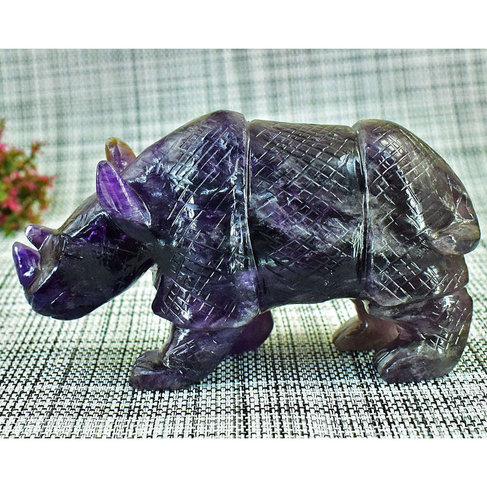 gemsmore:Exclusive Super Seven Amethyst Hand Carved Genuine Crystal Gemstone Carving Rhino