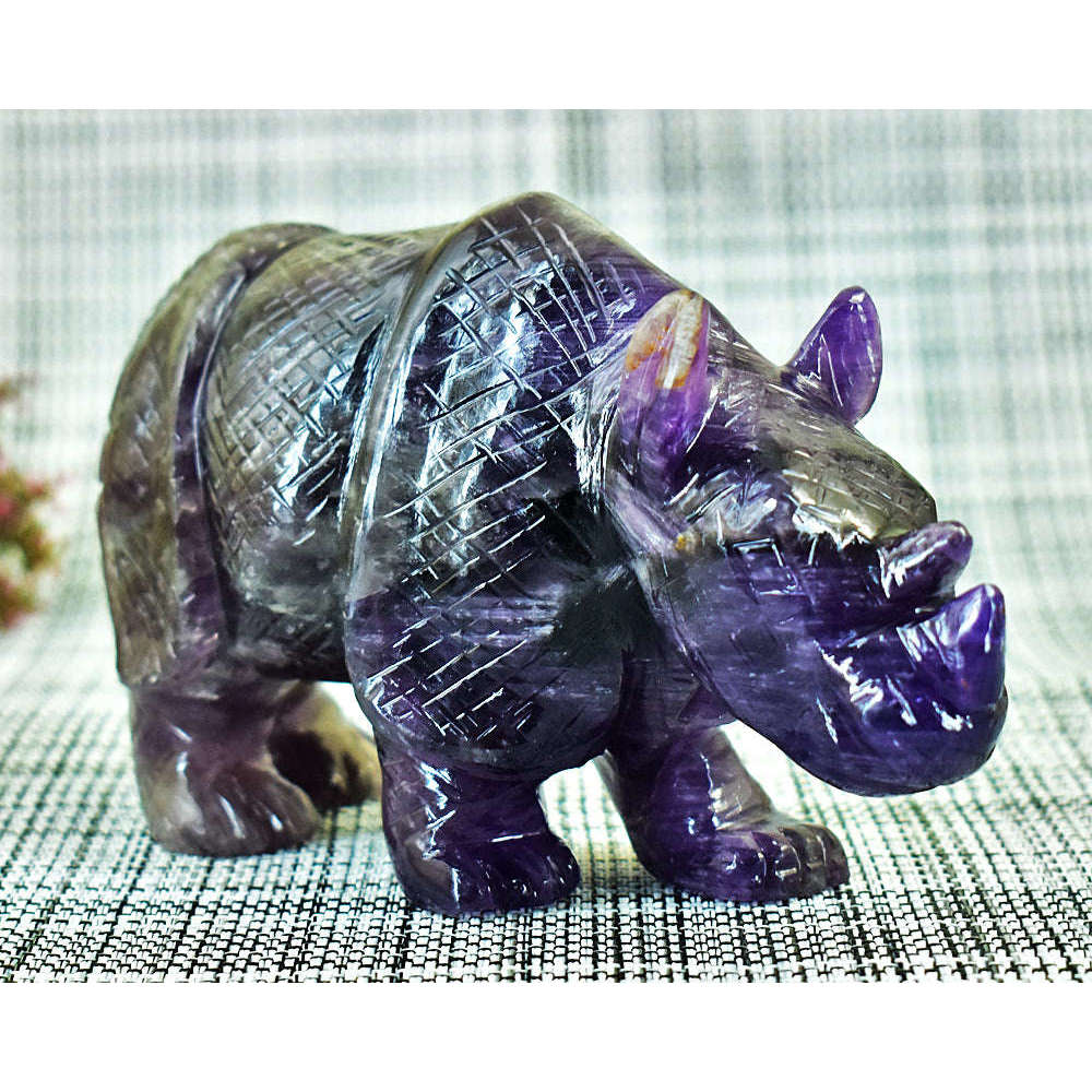 gemsmore:Exclusive Super Seven Amethyst Hand Carved Genuine Crystal Gemstone Carving Rhino