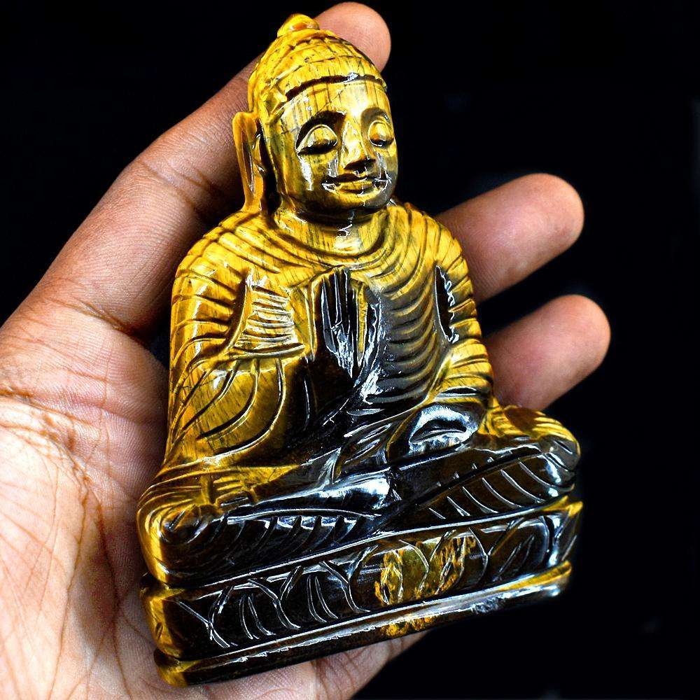 gemsmore:Exclusive Tiger Eye Hand Carved Buddha