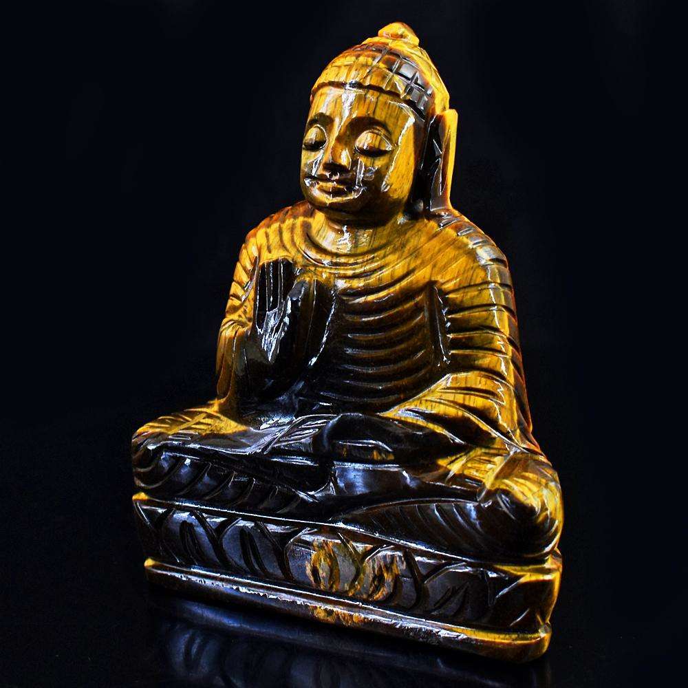 gemsmore:Exclusive Tiger Eye Hand Carved Buddha