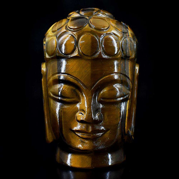 gemsmore:Exclusive Tiger Eye Hand Carved Buddha Head