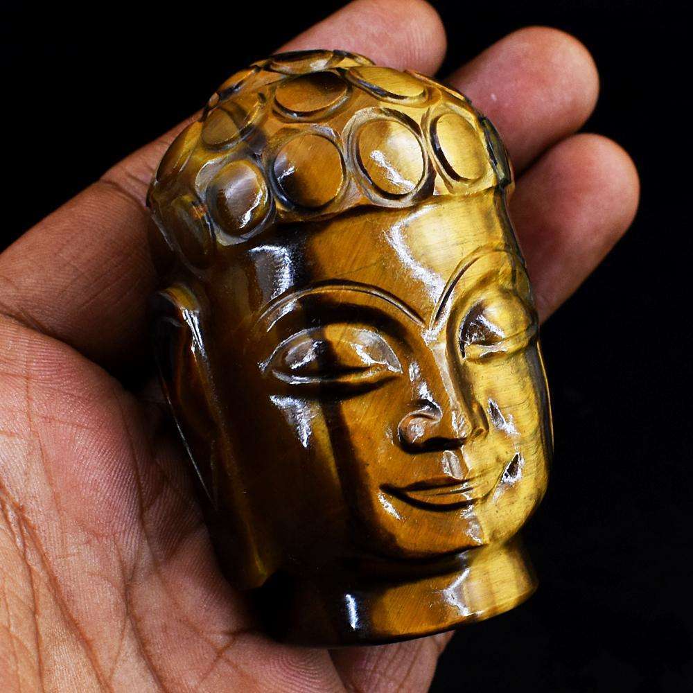 gemsmore:Exclusive Tiger Eye Hand Carved Buddha Head