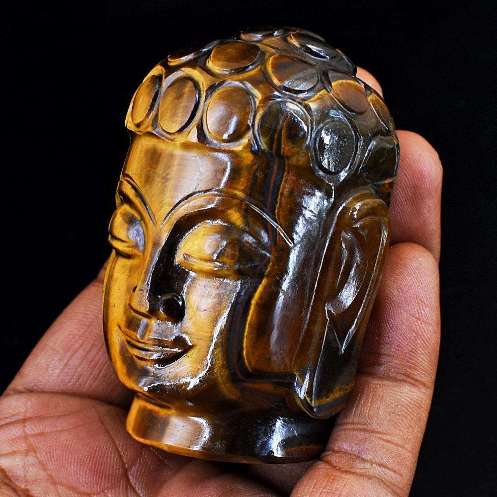 gemsmore:Exclusive Tiger Eye Hand Carved Buddha Head