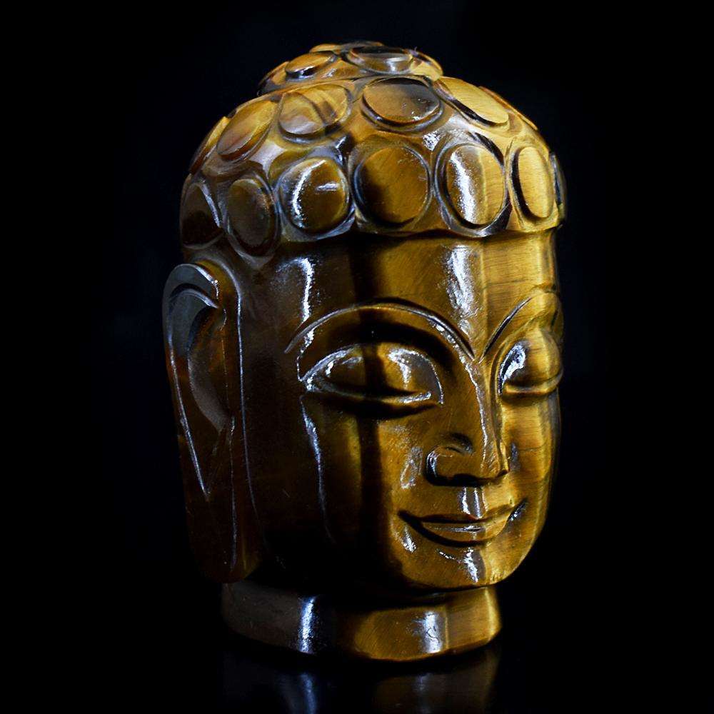 gemsmore:Exclusive Tiger Eye Hand Carved Buddha Head