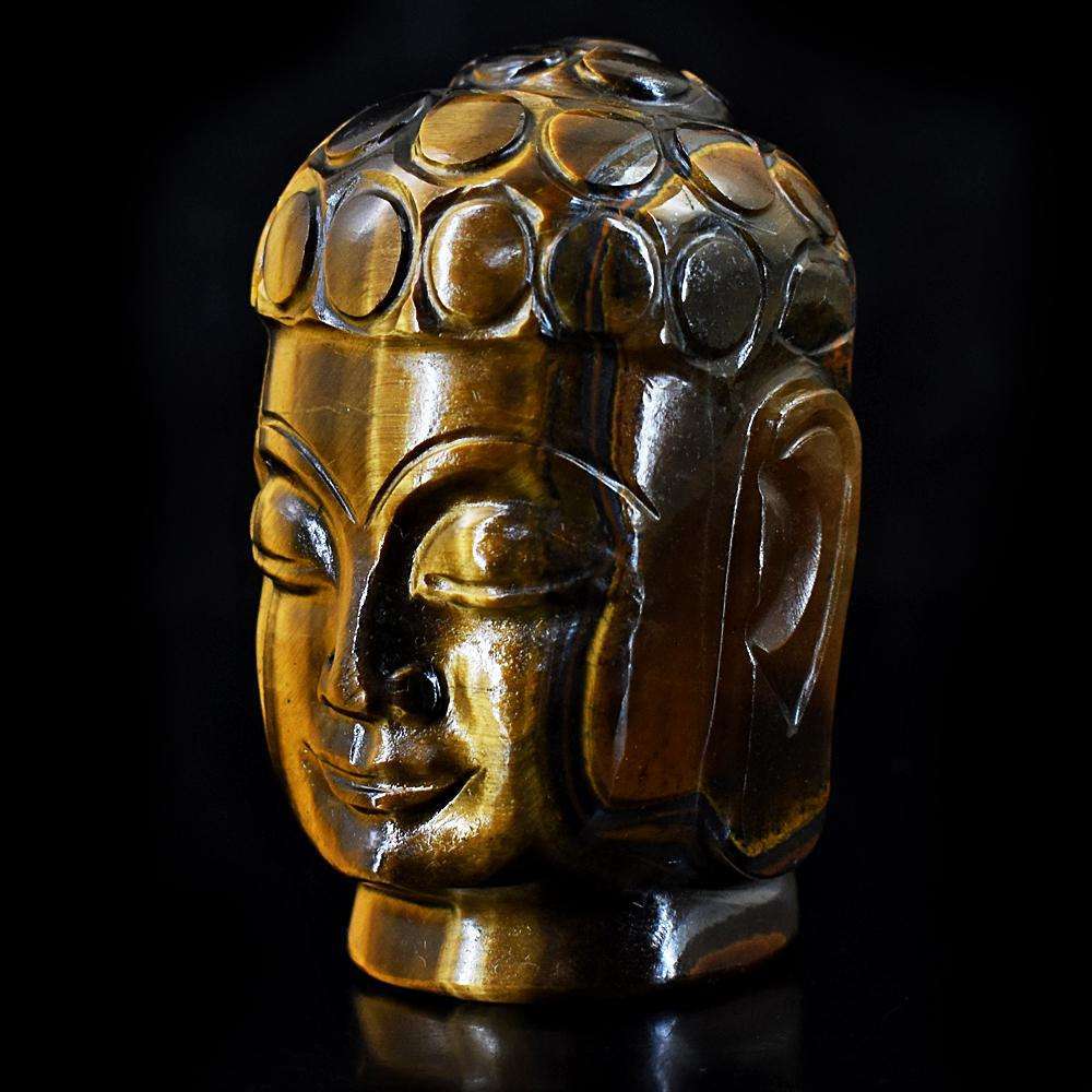 gemsmore:Exclusive Tiger Eye Hand Carved Buddha Head