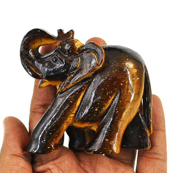 gemsmore:Exclusive Tiger Eye Hand Carved Genuine Crystal Gemstone Carving Elephant